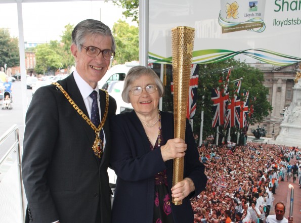 IMG_2177_2 Mayor and Mayoress of Worcester with the Olympic Torch