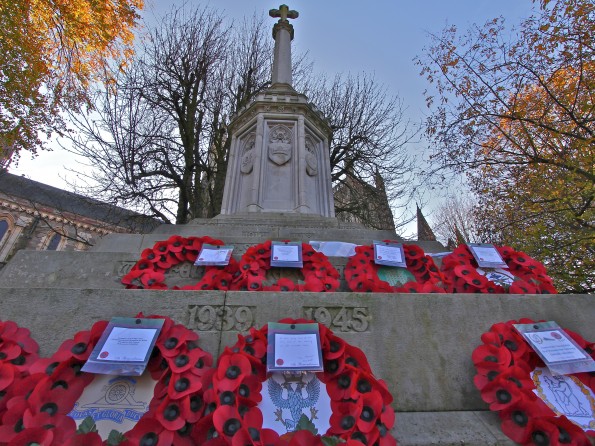 Wreaths laid at the War Memorial, Worcester Cathedral Wreaths laid at the War Memorial, Worcester Cathedral