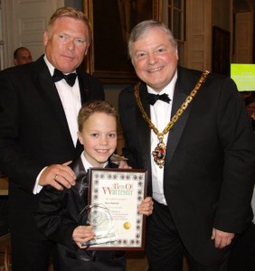 Winner Ben Chadwick, with his father and the Mayor