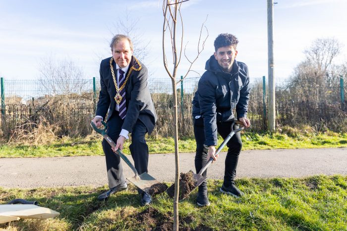 The Mayor planting a tree for the Jubilee with Worcestershire County Cricket Club Captain Brett D'Oliveira 