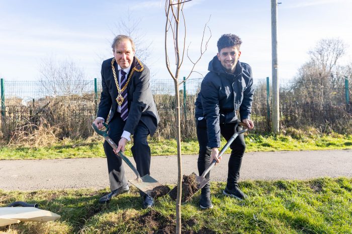The Mayor planting a tree for the Jubilee with Worcestershire County Cricket Club Captain Brett D'Oliveira