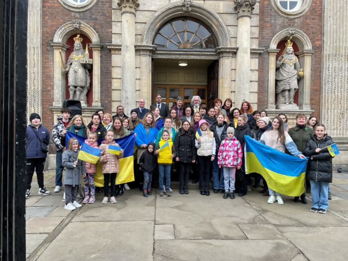 The Mayor and members of Worcester's Ukrainian community at the Guildhall to mark the first anniversary of the Russian invasion