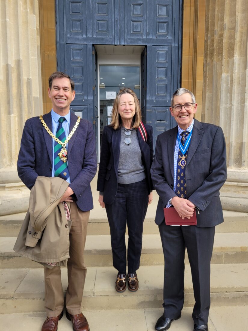 The Mayor of Worcester with the Lord-Lieutenant of Worcestershire, Beatrice Grant, and the High Sheriff, Ian Smith, at the County Court on Foregate Street
