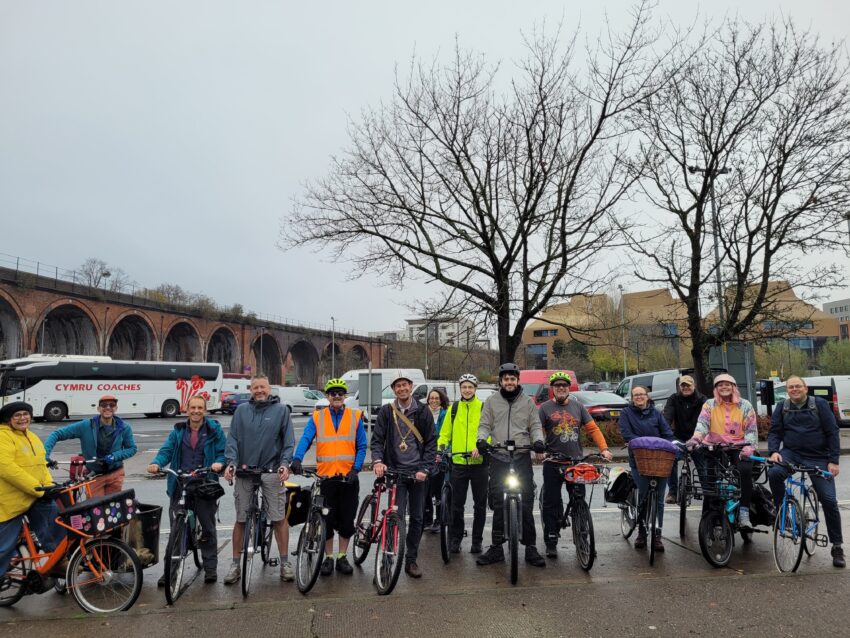 The Mayor of Worcester with people on bikes at the Bike Worcester event