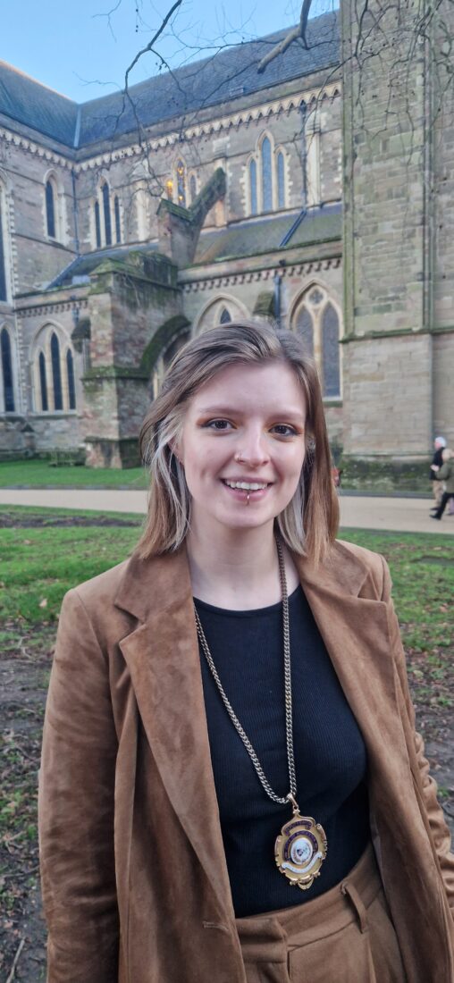 Cllr Tor Pingree outside Worcester Cathedral