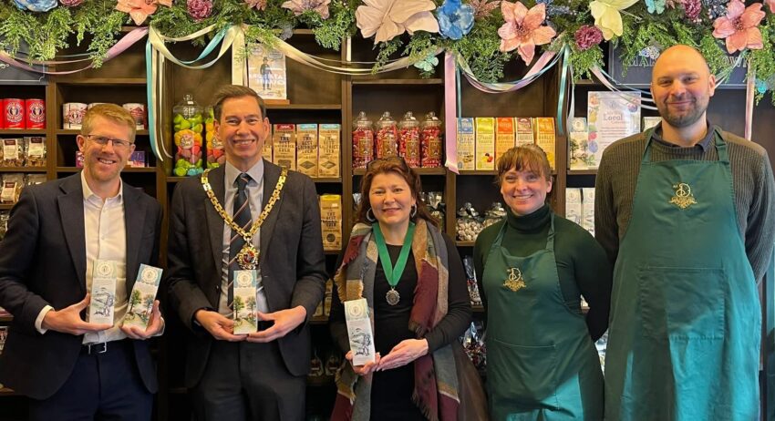 Five people in a traditional sweet shop 