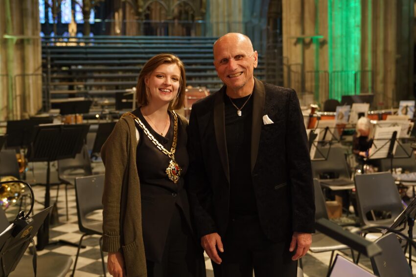 The Mayor of Worcester, Councillor Tor Pingree and Ian Care at the Elgar Festival. Picture taken by Michael Whitefoot