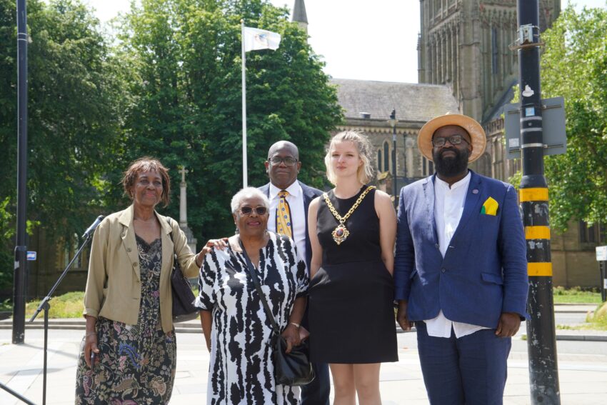 The Mayor of Worcester at the Windrush Day flag raising