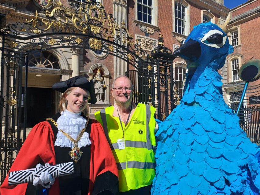 Tor, Chris Jaeger and Percy the mascot at Worcester Festival