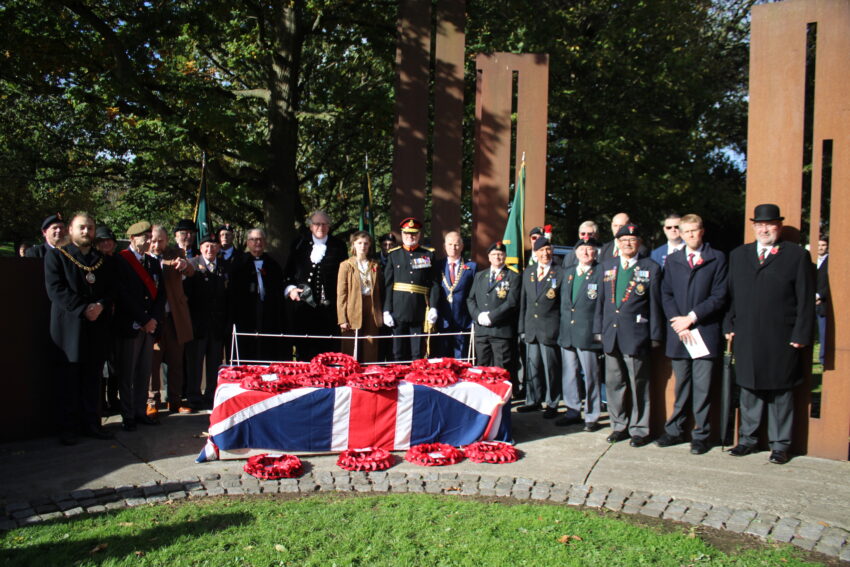 The Mayor and Royal British Legion members at the Gheluvelt memorial